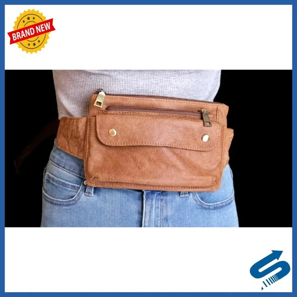 Genuine Leather Waist Bag Fanny Pack Adjustable Strap Travel Running